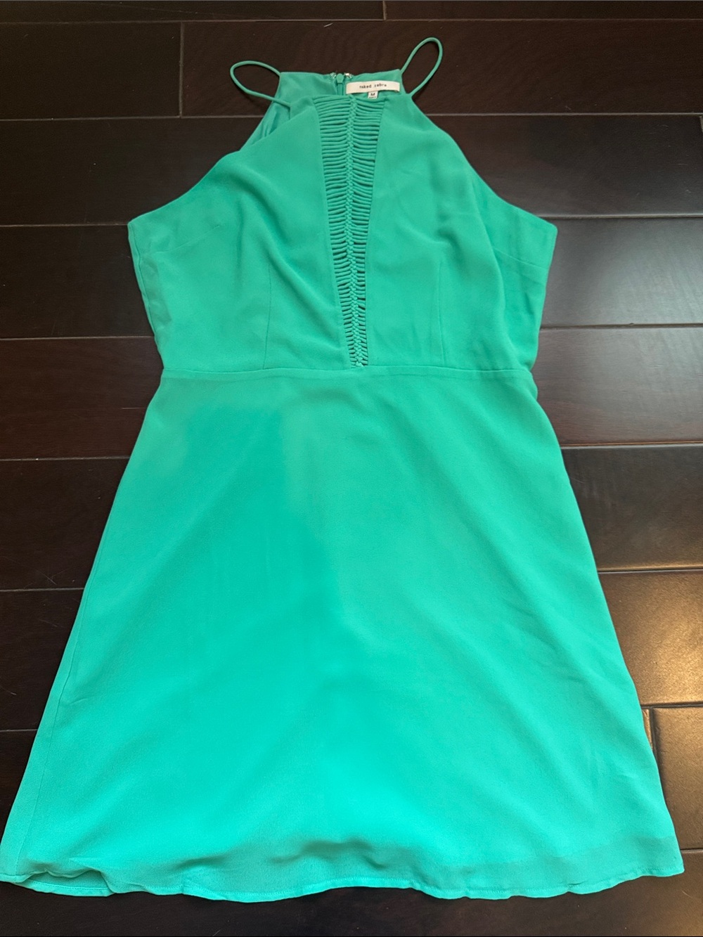 Naked Zebra Green Halter Dress with Ladder Detail